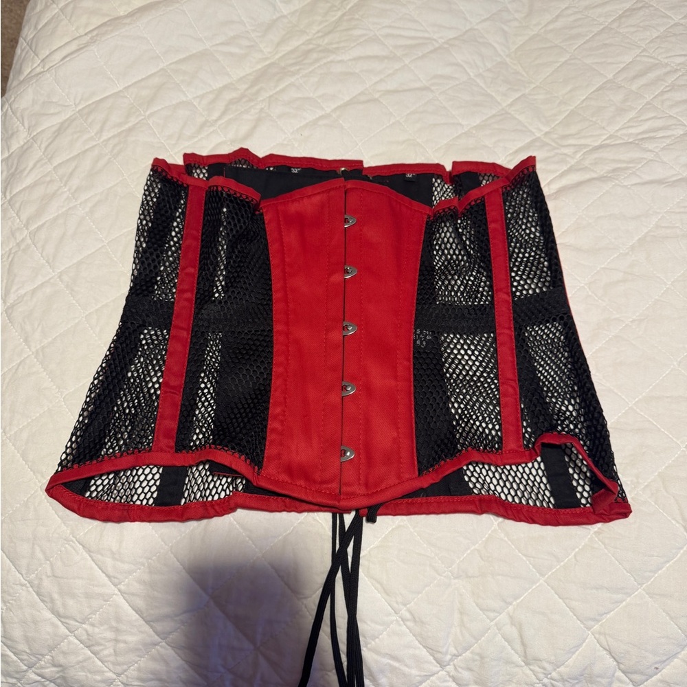 High Quality Custom Red and Black Mesh corset